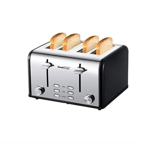 Toaster 4 Slice, Geek Chef Stainless Steel Toaster with Extra Wide Slots, 4 Slot - Picture 3 of 14